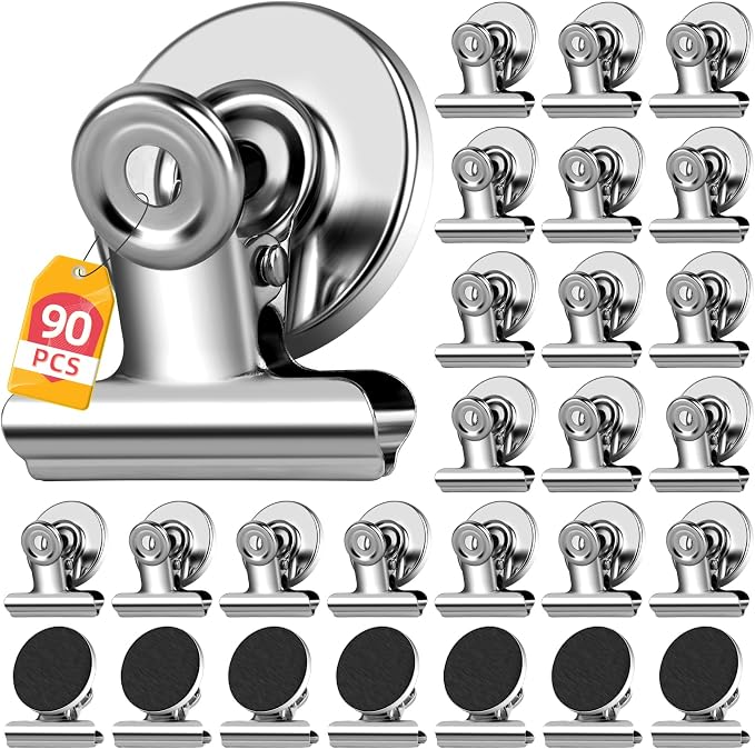 90 Pack Fridge Magnet Refrigerator Magnets, Strong Magnetic Clips Whiteboard Magnets, Magnet Clips Heavy Duty, Clip Magnets for Photo Displays, Home, Office, Classroom (Silver) by WUDIME