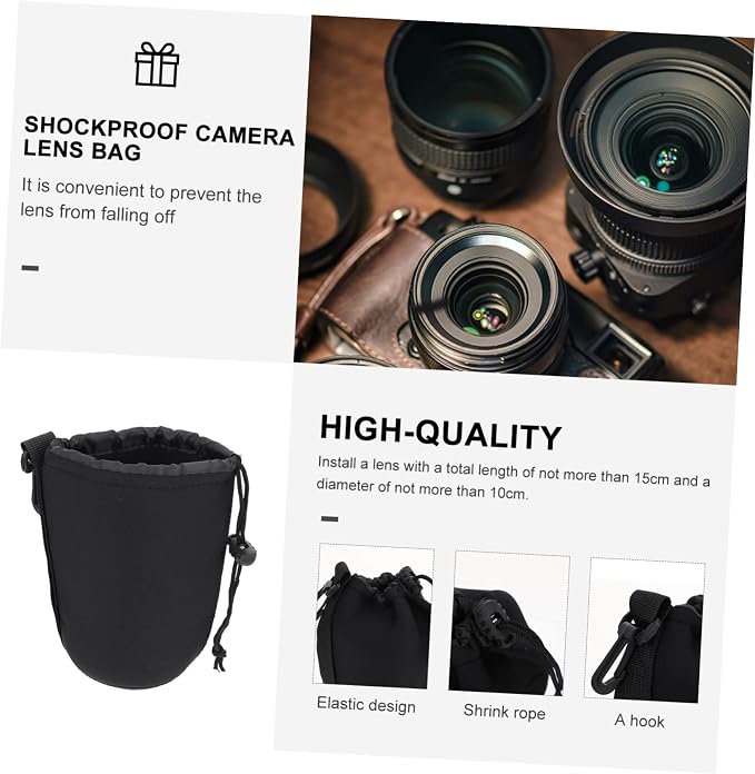 SHOWERORO Camera Lens Bag 2Pcs Neoprene Padded Lens Pouch with Drawstring Protective Case for Dslr Lenses 5.5 X 3.7 X 3.7 Inch Compact Storage - Image 8