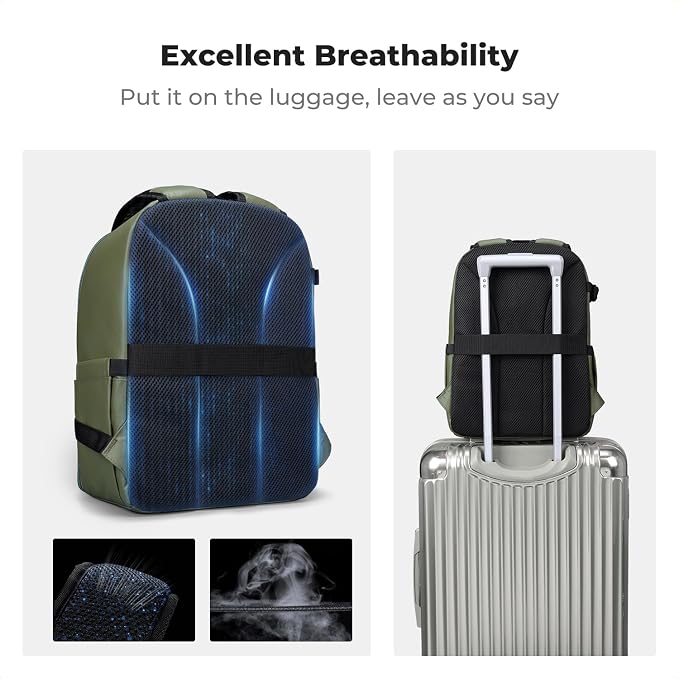 K&F CONCEPT Camera Backpack, DSLR/SLR/Mirrorless Photography Camera Bag | 14in Laptop Compartment & Rain Cover, 600D Fabric for Travel & Daily, Men & Women, Dual-Mode Detachable Dividers, Green, B19 - Image 7