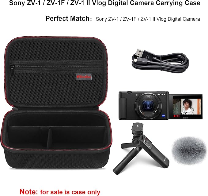Elonbo Carrying Case for Sony ZV-1F / ZV-1 / ZV-1 II Digital Camera, Black | Sony ZV 1F Vlogging Camera Hard Travel Protective Bag, Vlogger Accessory Kit Tripod Microphone Grip Organizer Holder - Image 2