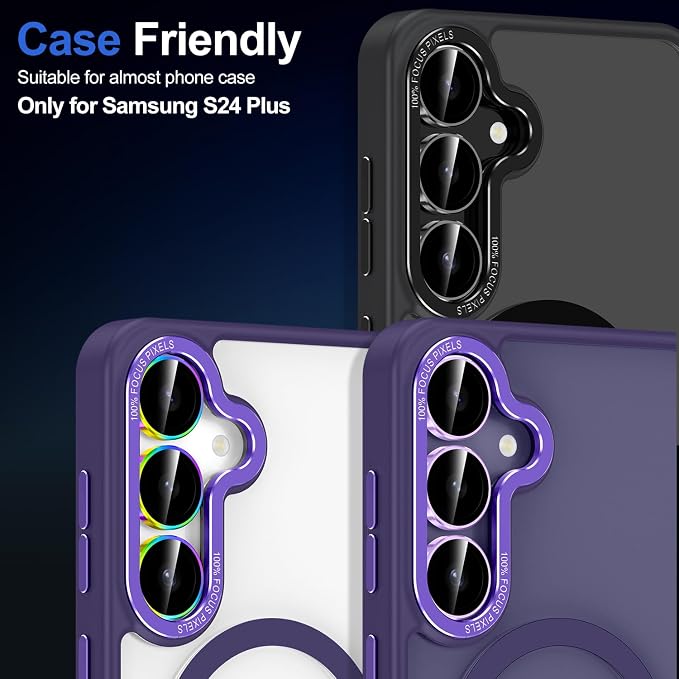 for Samsung Galaxy S24 Plus Camera Lens Protector, Individual Metal Ring Tempered Glass Lens Cover, [Strong Adsorption] Scratch Resistant Ultra-Thin HD Clear Lens Cover, 1 Set-Black Ring - Image 7