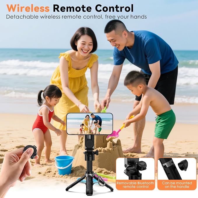 CloudValley Upgraded Magnetic Mini Selfie Stick Tripod with 2 Fill Lights, 4-in-1 Pocket Size Phone Tripod with 360° Rotation, Rechargeable Bluetooth Remote, Foldable Grip for iPhone Vlog Photo Video - Image 8