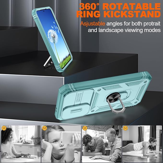 Gritup for Samsung Galaxy A37 5G Phone Case with Camera Cover | 2*Screen Protector | 360° Rotating Ring Kickstand, Military Grade Protective Cover para Samsung A 37, Green - Image 7