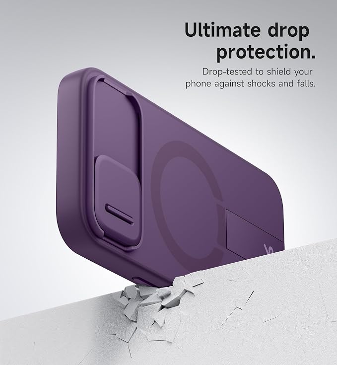 SURITCH for iPhone 17e/16e Case with Magnetic Camera Slide Cover and Adjustable Kickstand, Compatible with MagSafe, Shockproof Bumper Case Slim Protective Cover 6.1 Inch,Dark Purple - Image 7