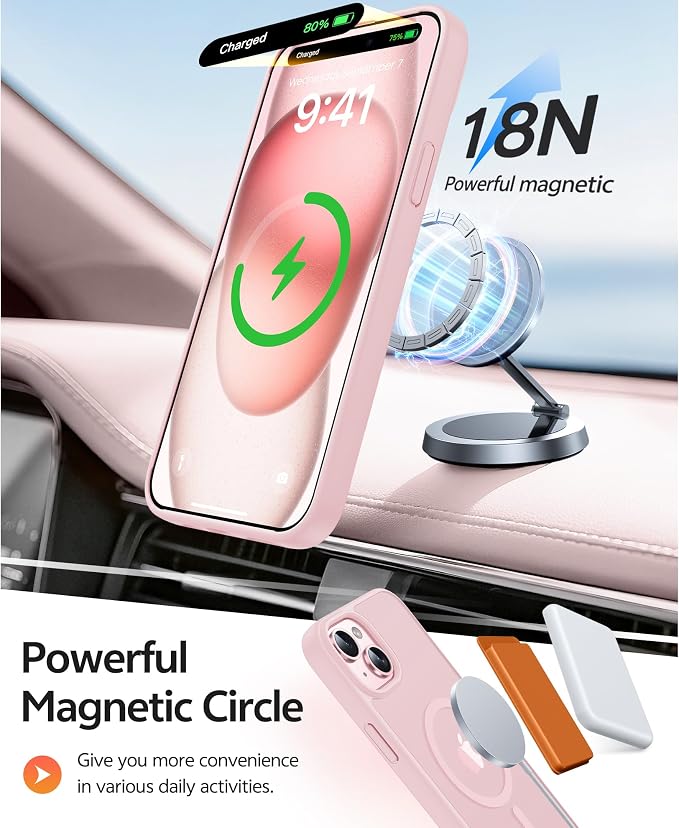 FNTCASE for iPhone 15/14/13 Case, Fit for Magsafe, Glass Screen Protector | Translucent Matte, Magnetic Phone Cases, 14FT Military Grade Drop Protection, Slim Shockproof Protective Cover, Light Pink - Image 3