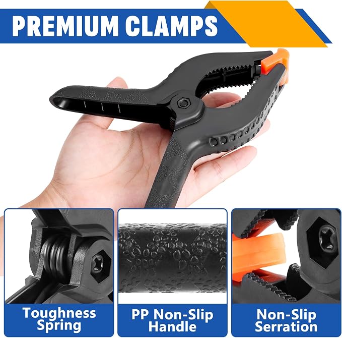 20 Pack 6 inch Plastic Spring Clamps, Black Heavy Duty Clips | Backdrop Clips, Plastic Clamps for Crafts, Backdrop Stand, Woodworking, Photography - Image 3