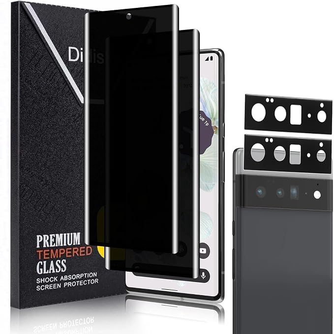 Didisky 2+2 Pack Privacy Screen Protector for Google Pixel 6 Pro Tempered Glass and Camera Lens Protector,9H Hardness,Easy to Install,3D Curved Full Coverage,Scratch-Resistant,Bubble Free by Didisky