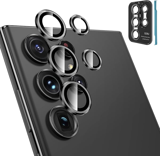 Tensea [3+2PCS for Samsung Galaxy S23 Ultra 5G Camera Lens Protector, 9H Tempered Glass Camera Cover Screen Protector Metal Individual Ring [Installation Tray][Removal tool][Case Friendly]- Black | 9H Tempered Glass Camera Cover Screen Protector Metal ... by Tensea