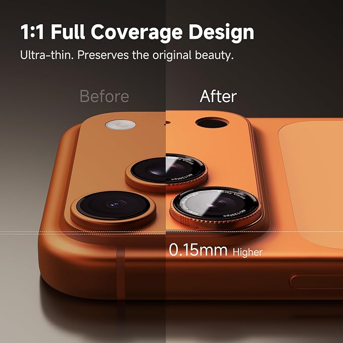 CACOE Metal Camera Lens Protector for iPhone 17 Pro Max | 9H Tempered Glass, Aluminum Frame, HD Clarity, Scratch-Resistant, Camera Screen Protector Cover Accessories, Orange - Image 4