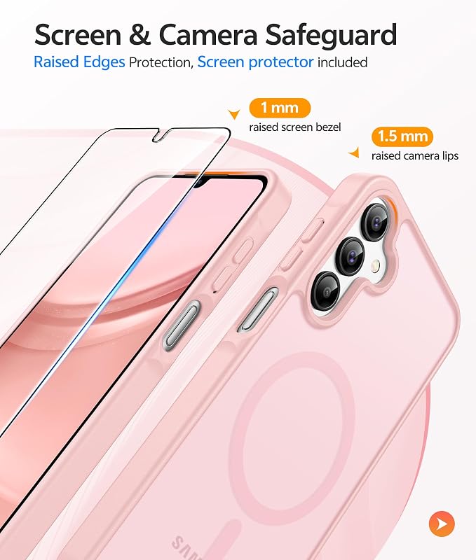 FNTCASE for Galaxy A15 5G Phone Case, Screen Protector, Light Pink | Translucent Matte Magnetic Back, 14FT Military Grade Drop Protection, Shockproof Protective, for Samsung A 15 Cover - Image 4