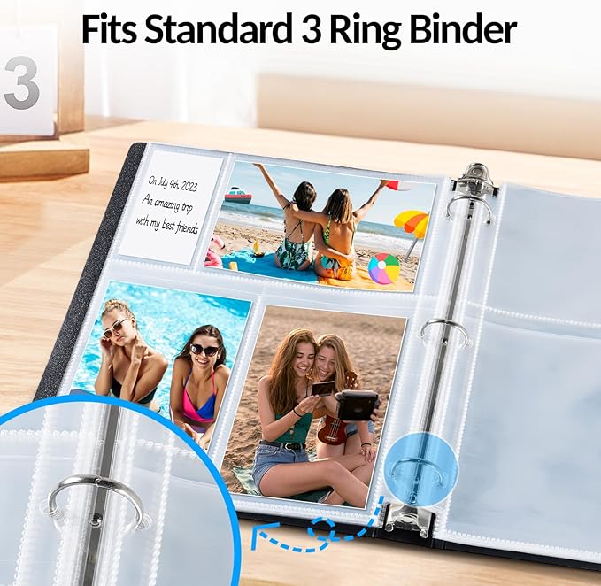 Fabmaker 60 Pack 4x6 Photo Sleeves for 3 Ring Binder, Hold 360 Photos | Clear Plastic Binder Sleeves, Photo Album Refill Pages, Acid Free Archival Page Protector, Binder Inserts for Postcard - Image 5