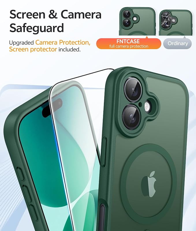 FNTCASE for iPhone 17 Case, Compatible with Magsafe, Glass Screen Protector | Full Camera Protection, Translucent Matte, 14FT Military Grade Drop Proof, Shockproof Protective Phone Cover, Green - Image 4