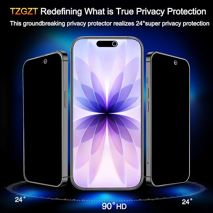 TZGZT Privacy Screen Protector for iPhone 17, Tempered Glass, Case Friendly | 3 Pack, 9H+ Military Grade Shatterproof, Anti-Scratch, HD, Easy Installation, Bubble Free, Dynamic Island Compatible - Image 3