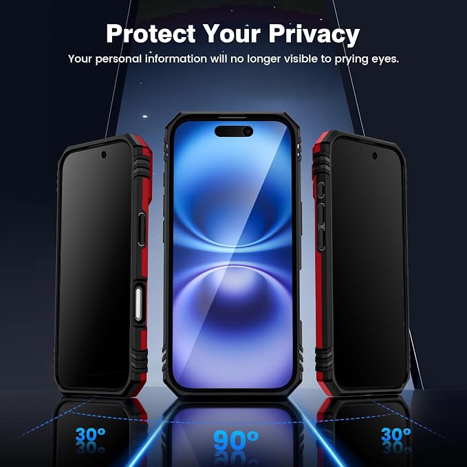 VEGO for iPhone 16 Case with with Privacy Screen Protector and Kickstand | Slide Camera Cover & Ring Kickstand Military Grade Heavy Duty Protection Cover for iPhone 16 5G 6.1 Inch - Red - Image 3