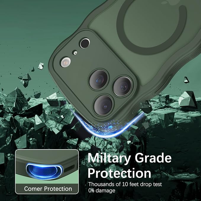 BENTOBEN Magnetic for iPhone 17 Pro Max Case, Cute Wavy [Full Camera Protection][Compatible with MagSafe] Matte Anti-Slip Bumper Women Girls Boys Protective Cover for 17 ProMax 6.9", Deep Green - Image 7