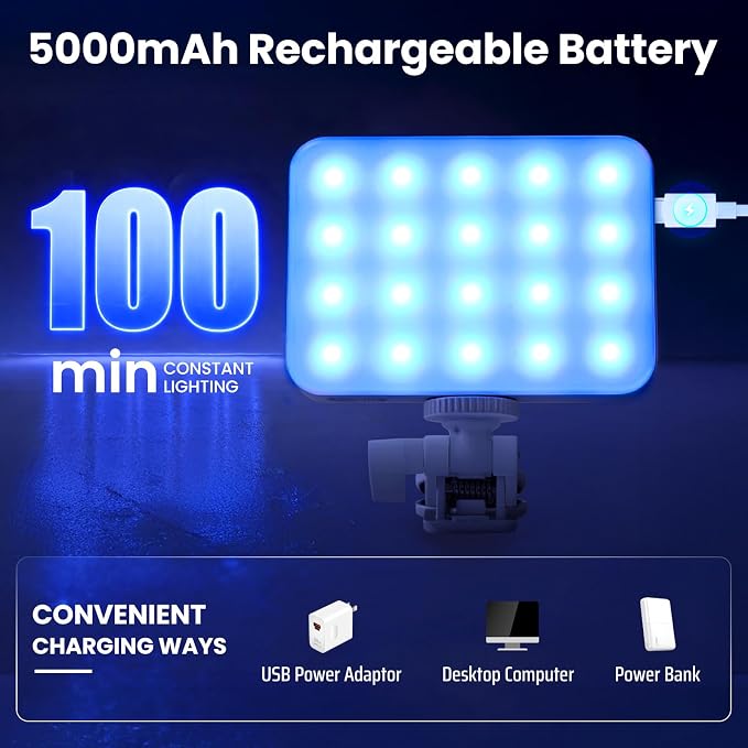 RGB Video Light, 135 LED Portable Camera Light, 360° Full Color Photography Lighting, 2700-7500K CRI 95+, 13 Light Modes for Phone, DSLR Video Recording, Vlog, YouTube Game Live Streaming - Image 7