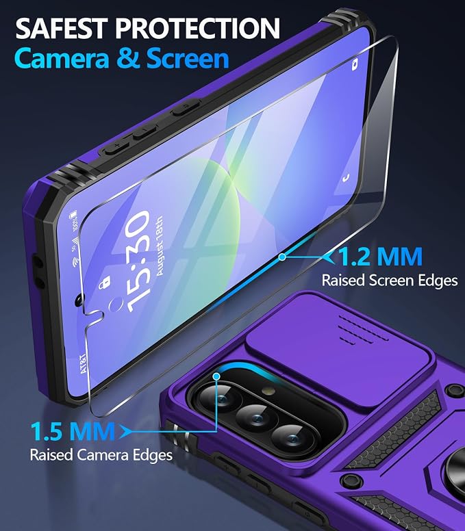 Taisairu for Samsung Galaxy A37 Case/A36 Case with Screen Protector & Slide Camera Lens Cover, Built-in Ring Stand Shockproof Protective Case for Samsung A37 5G Case/Samsung A36 5G Case (Purple) - Image 7
