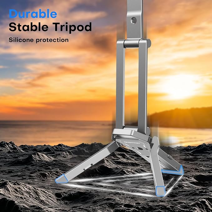 OMOTON TP06-E [3-Adjust] Sturdy Magnetic Phone Tripod for iPhone 17, Sliver | Aluminium Phone Stand for MagSafe with Hook 1/4" Screw& Arca, Travel Essentials Gift for Vlog, Creators, Live - Image 9