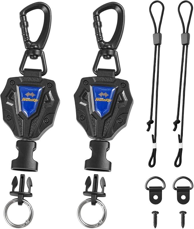 CB Mic Holder, 2pcs Retractable CB Radio Microphone Hanger with 28" Stainless Steel Cord, Heavy-Duty Mic Tether with Adjustable Mount Kit & D-Ring with Screw, Perfect for Truck Drivers by JaunniQir