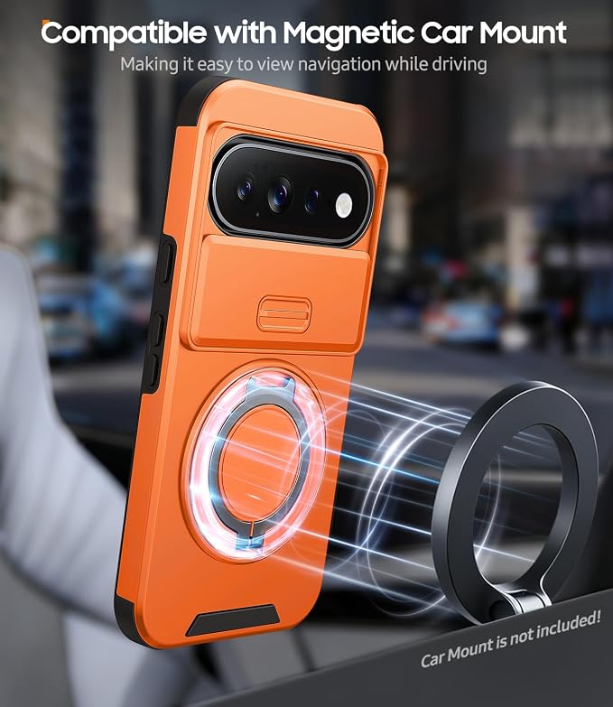 JAME for Google Pixel 10 Pro XL/11 Pro XL Case, Stand & Slide Camera Cover | Ring Holder Kickstand, Screen Protectors, Dual-Layer Shockproof Protective, Magnetic Accessory Friendly Phone Case, Orange - Image 6