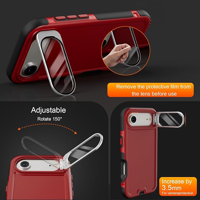 Follaroma Magnetic for iPhone 17 Air Case with Camera Cover Stand, Red,6.5" | Built-in Glass Camera Cover Stand,Compatible with MagSafe,Heavy Duty Shockproof Protective,Military-Grade Anti-DropDual Case - Image 2