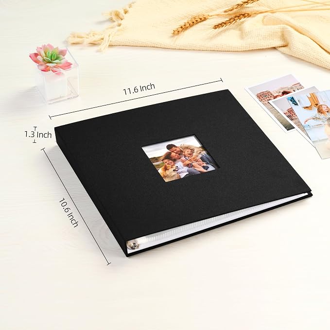 Mublalbum 10x10 Inch 3 Ring DIY Scrapbook Photo Album 40 Pages, Black | 3 Ring Binder Scrapbook, Linen Cover, 20 Plastic Sleeves 40 Pages, Memory Book for Wedding, Baby, Family, DIY Projects - Image 2