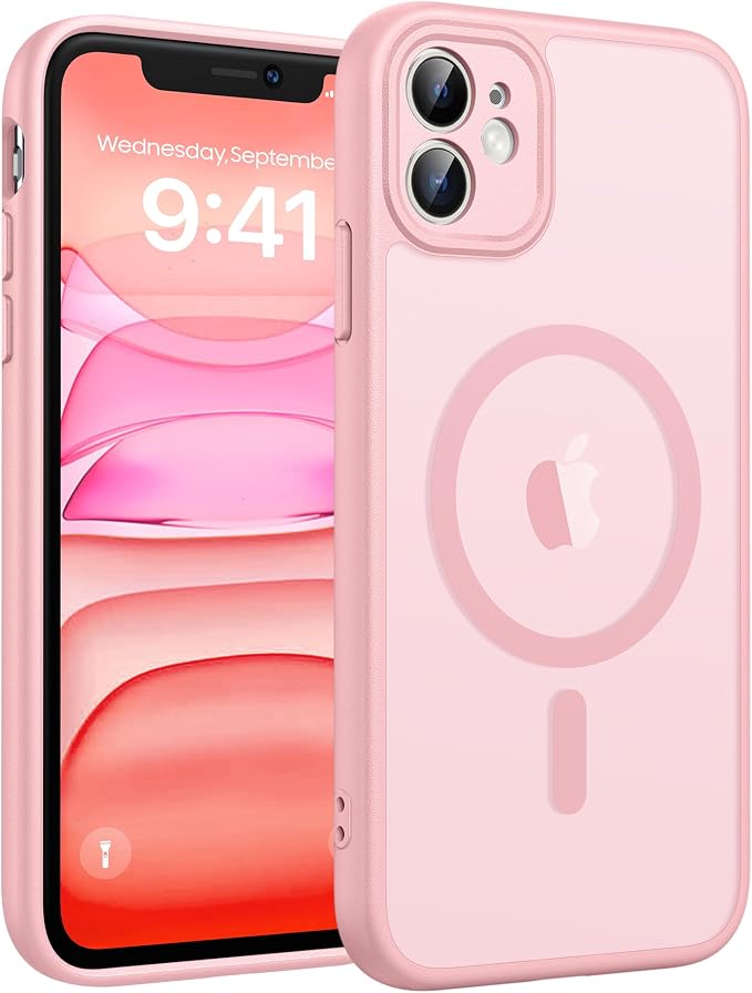 FNTCASE for iPhone 11 Phone Case, Fit for Magsafe, Full Camera Protection | Translucent Matte Back, Strong Magnetic Charging,14FT Military Grade Drop-proof, Anti Slip,Light Pink by FNTCASE