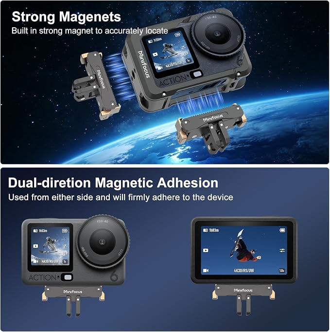 Magnetic Quick Release Adapter Mount for DJI Osmo Action 6/Nano, Aluminum Alloy Dual-Direction Base Expansion Stand w 1/4" Hole Foldable Dual-Claws Connector for Tripod Selfie Stick Action Camera - Image 3