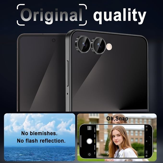 Meshine for Samsung Galaxy Z Flip 8 Camera Lens Protector,Scratch Proof,Strong Adsorption,9H Hardness with Metal Ring Camera Cover,Ultra Thin Case Friendly,Accessories Lens Protector,Black - Image 6