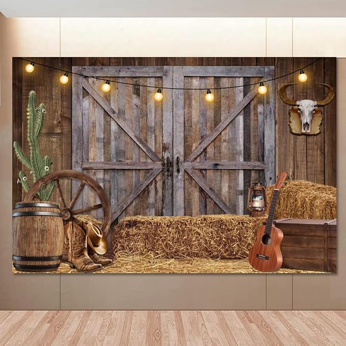 Western Cowboy Backdrop 7x5ft Western Party Decorations Wild West Saloon Rodeo Barn Photography Background Cowboy Theme Birthday Party Decor Banner Photoshoot Supplies - Image 6