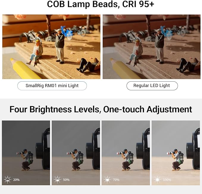 SmallRig RM01 Mini LED Video Lighting Kit, Lume Cube Portable Camera Light | Dimmable 5600K CRI95, Waterproof, with 8 Color Filters, Barndoor, Diffuser, for Action Cam, Macro Photography, Stop Motion - Image 6