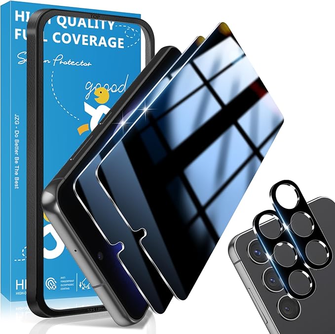 2+2 Pack Privacy Screen Protector for Samsung Galaxy S23 | Camera Lens Protector, Auto-Alignment Tool, Ultrasonic Fingerprint Unlocking, 9H Tempered Glass, Anti-Spy, Case Friendly by JavoYion