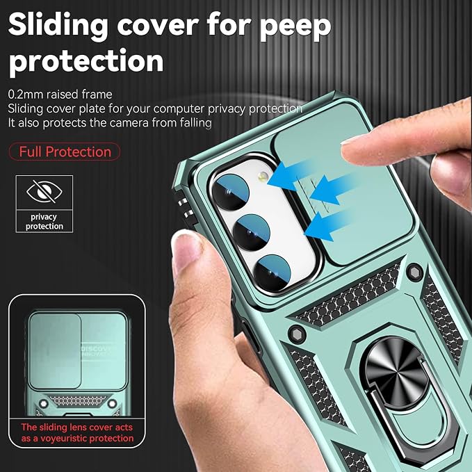 HNHYGETE for Galaxy S23 Plus Case with Screen Protector: [Military Grade 20ft. Drop Tested] Slide Camera Cover Ring Shockproof Protective Phone Case for - Samsung Galaxy S23 Plus (Dark Green) - Image 4