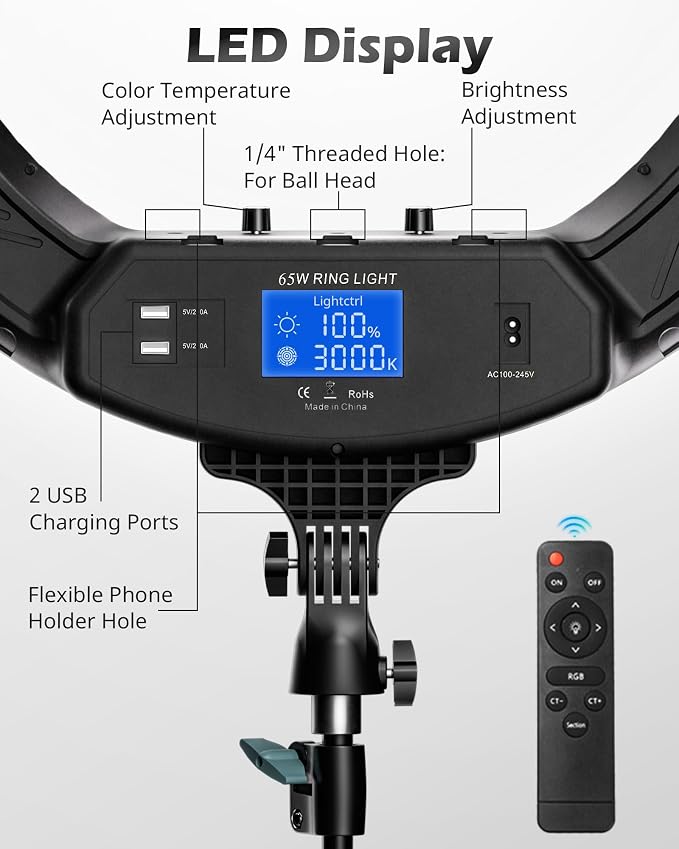 UBeesize 22'' Ring Light with 72'' Stand, 60W Large Ring Light with Phone Holder, Dimmable LED Light for Makeup Barber Stylist Tattoo YouTube TikTok Photography - Image 4