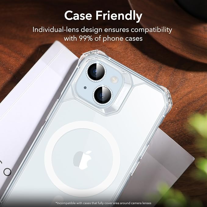 ESR 2 Pack Camera Lens Protector for iPhone 15/15 Plus/14/14 Plus, Ultra-tough HD Individual Lens Protectors, Scratch Resistant, Ultra-thin Tempered Glass, Armorite Series, Rhinestone Blue | Individual Camera Cover, 9H Tempered Glass, Original Camera C... - Image 7