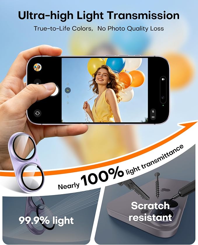 TAURI 2 Pack for iPhone 17 Camera Lens Protector, Lavender | Full Coverage Military-Grade Shatterproof, Upgrade AR Anti-Reflection Ultra Clear Transmission & Case Friendly - Image 6