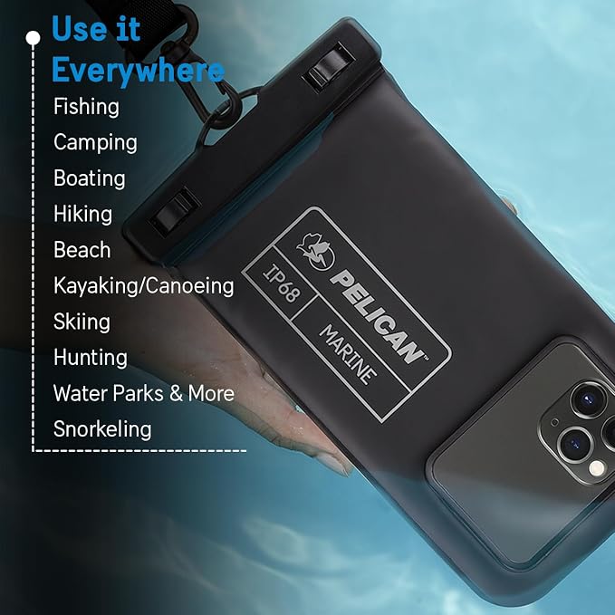 Pelican Marine Waterproof Phone Pouch (Regular) - Stealth Black | Touchscreen IP68 Floating Waterproof Phone Case w/Detachable Lanyard - Fits All Phones - Beach Cruise Ship Travel Essentials - Image 7