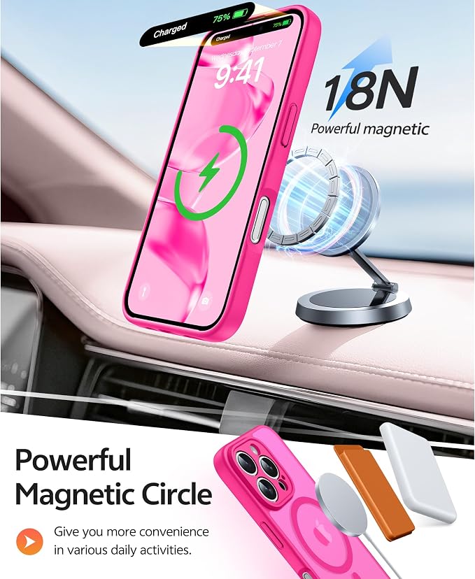 FNTCASE for iPhone 16 Pro Case, Fit for Magsafe, with Screen Protector | Full Camera Protection, Translucent Matte, 14FT Military Grade Drop Proof, Shockproof Protective Phone Cover, Hot Pink - Image 3