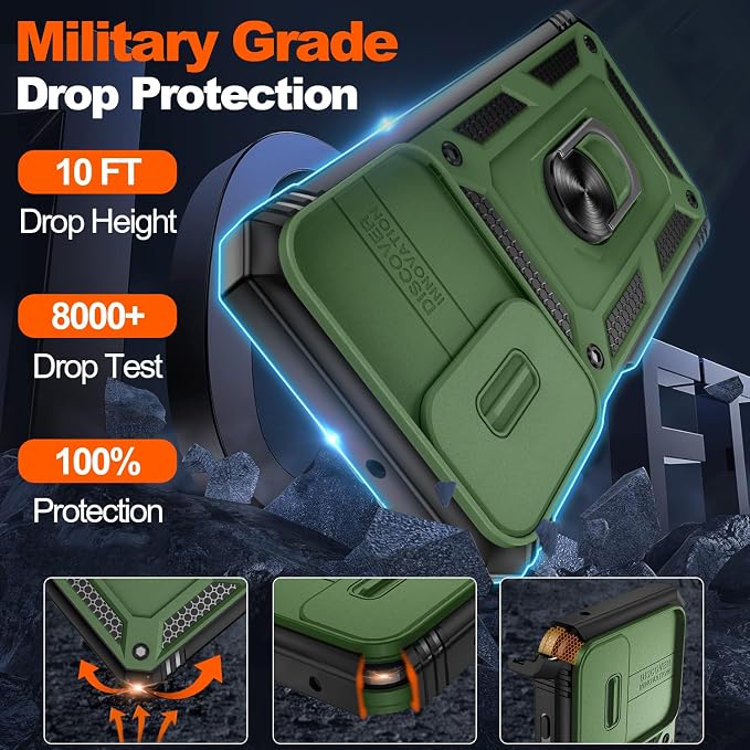 Gritup for Galaxy A23 5G Case Military-Grade Shockproof with Kickstand | (   ) with 2 PCS Screen Protector, Slide Camera Cover, Heavy Duty Funda para A 23 5G Cover, Green+Black - Image 5