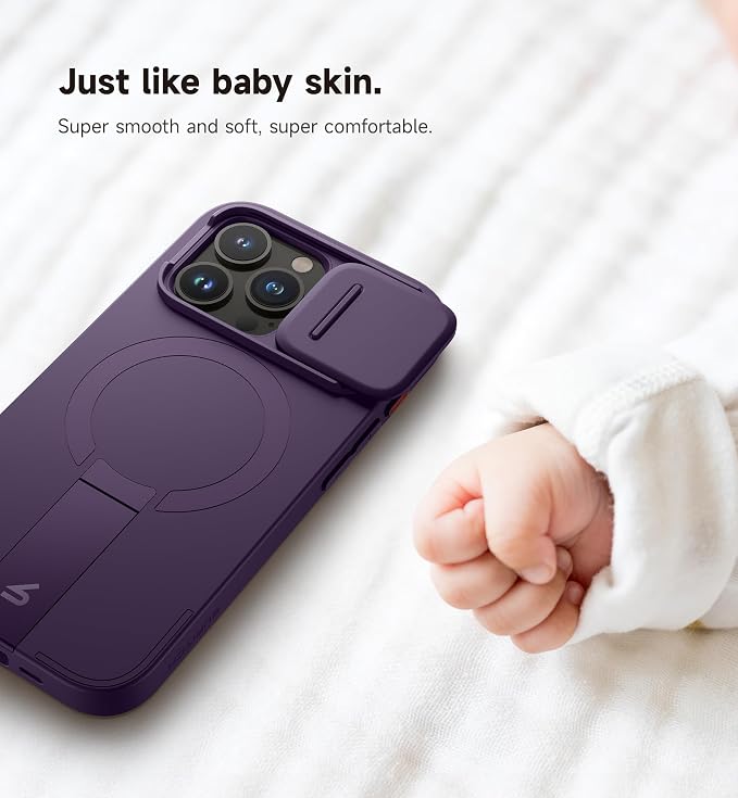 SURITCH for iPhone 15 Pro Case with Magnetic Camera Slide Cover and Adjustable Kickstand, Compatible with MagSafe, Shockproof Bumper Case Slim Protective Cover 6.1 Inch, Dark Purple - Image 6