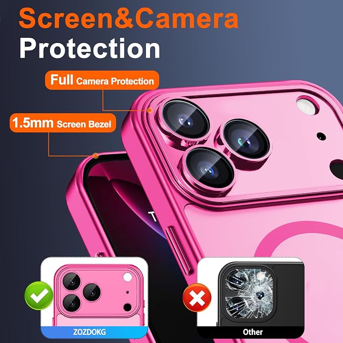 for iPhone 17 Pro Case with Privacy Screen Protector, Hot Pink | Full Camera Protection, Compatible with MagSafe, Magnetic Matte Shockproof Phone Cover for iPhone 17 Pro Women/Girls - Image 6