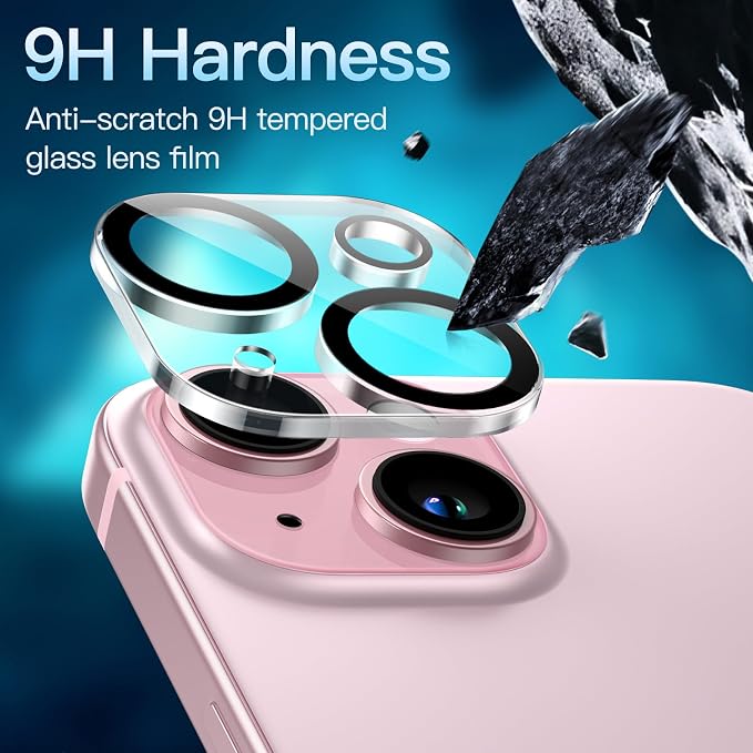 JETech Camera Lens Protector for iPhone 15/15 Plus, 3-Pack | 9H Tempered Glass, HD Clear, Anti-Scratch Protection, Night Shot Compatible, Case-Friendly - Image 4