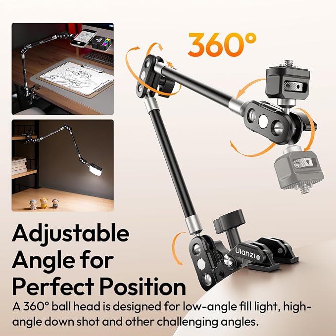 ULANZI CO78 22" Magic Arm w Super Clamp Desk C Clamp, 1kg Load Articulating | Arm, Overhead Phone Mount Holder for Compact Camera, Action Camera, Small Video Light, Cell Phone,Monitors - Image 2