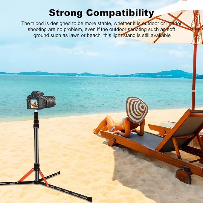 Extendable Travel Light Stand 7.2ft / 2.2m Portable Tripod with Carry Bag | Light Weight Adjustable Sturdy for Photography Studio Outdoor Shooting Speedlight Flash Reflector Ring Light - Image 6