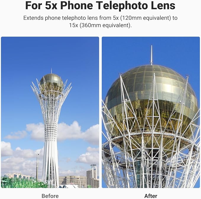 NEEWER 3X Teleconverter for Phone Telephoto Lens Only, 360mm Equivalent, 12 Elements 6 Groups, 17mm Thread, Compatible with iPhone Android Samsung Xiaomi, Use with Phone Cage, Case & Tripod, LS-89 - Image 2