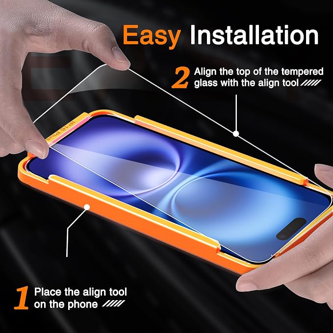 Wiaocit Tempered Glass Screen Protector for iPhone 16 Plus | 3+3 Pack, 9H Hardness, Camera Lens Protector, Installation Frame, Bubble Free, Case Friendly - Image 2