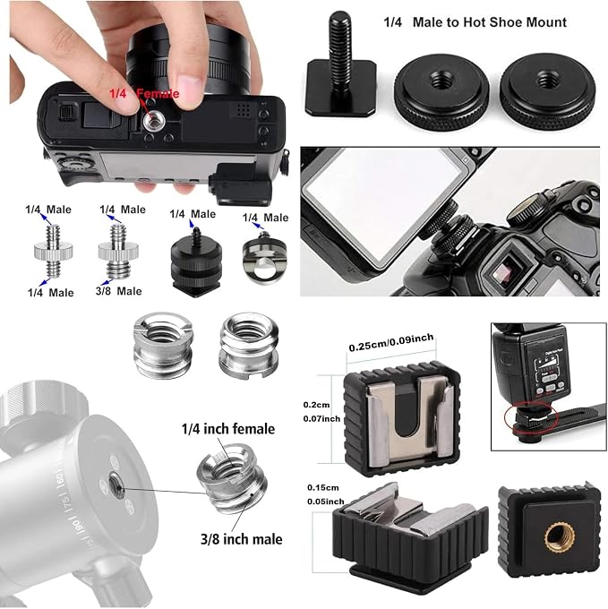 30Pack Camera Tripod Screw Mount Kit 1/4 to 3/8 Inch Adapter Threaded Converter 1/4" Swivel Ball Head and Hot Shoe E Clip for DSLR/Monopod/Flash Light/Quick Release Plate - Image 2