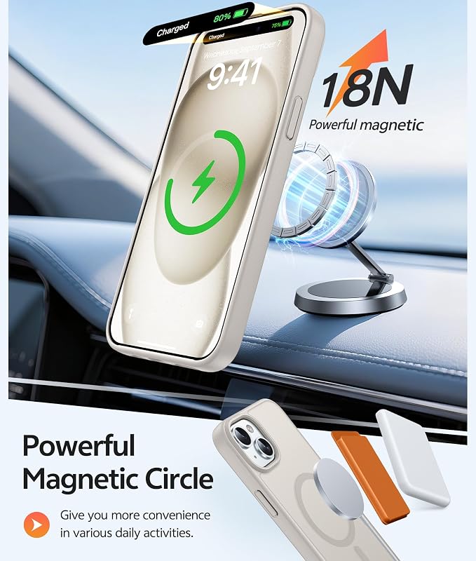 FNTCASE for iPhone 15/14/13 Case, Fit for Magsafe, Glass Screen Protector | Translucent Matte, Magnetic Phone Cases, 14FT Military Grade Drop Protection, Slim Shockproof Protective Cover, Off White - Image 3