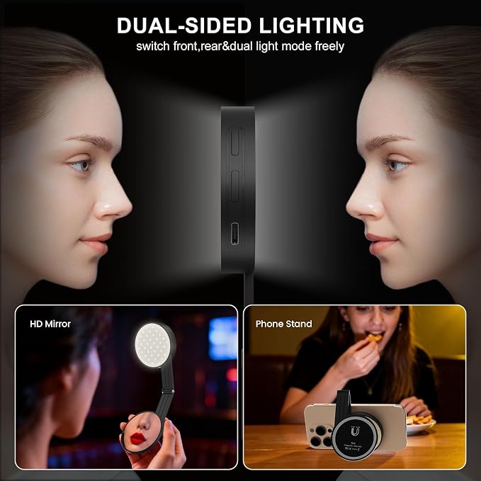 LOUERN Magnetic Dual-Sided Selfie Light Compatible with iPhone MagSafe, CRI95+ Rechargeable| Foldable|Compact Phone Light with Mirror for Selfies/Photography/Makeup/Video Conference/Influencers - Image 2