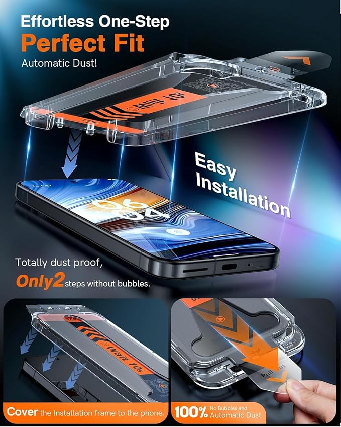 LK 2 Pack for Google Pixel 10 Pro Screen Protector [Auto Dust-Elimination] | 0 Bubble [Fingerprint Unlock] HD Clear 9H Tempered Glass Screen Protector for Pixel 10 Pro, Anti-Scratch - Image 2